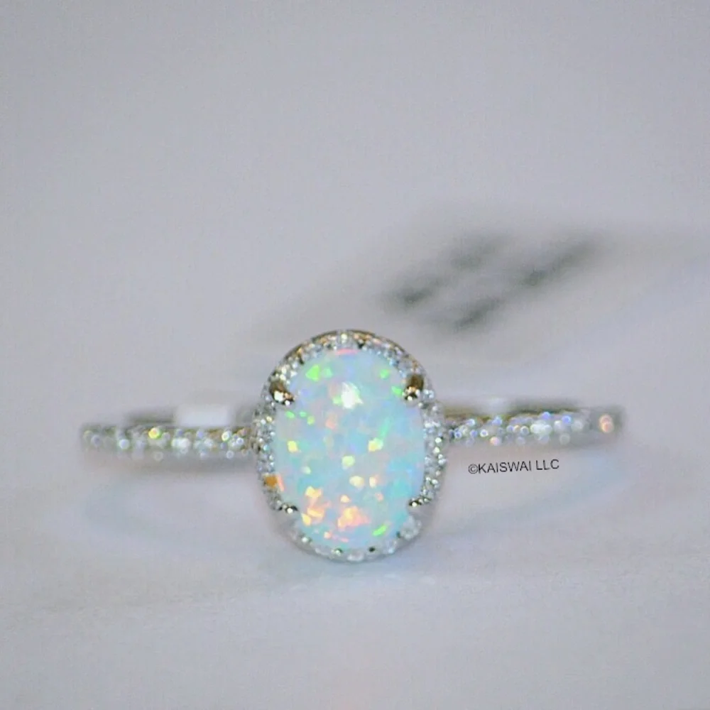 925 Sterling Silver White Opal Ring